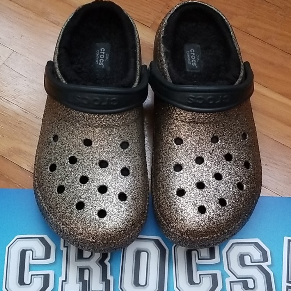 Gold Glitter Fur CROCS